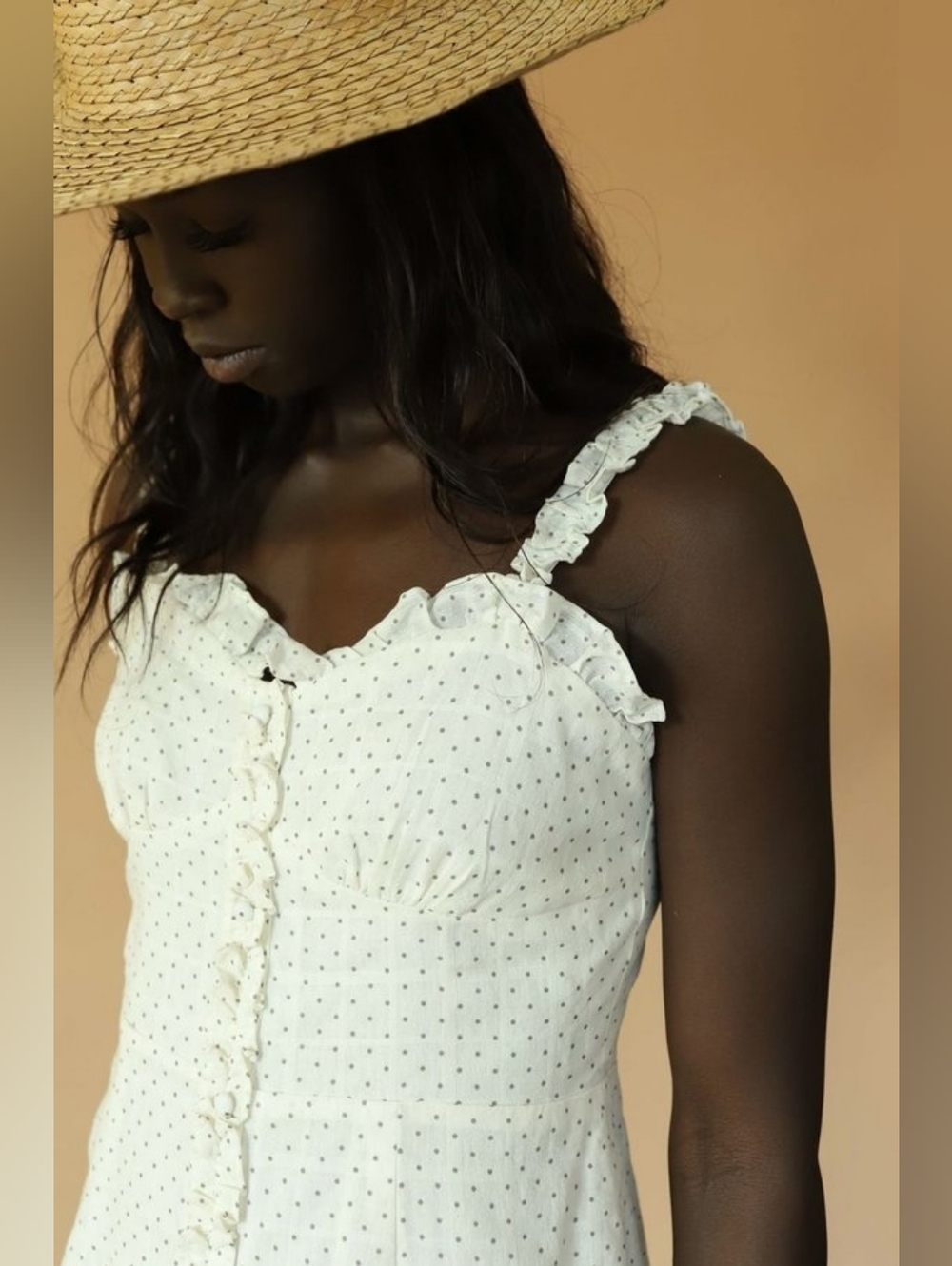 Line And Dot Lille White Polka Dot Ruffle Strap Sundress Medium - Picture 2 of 12